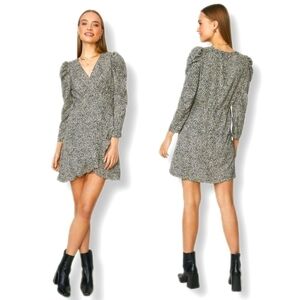 Brave Soul Farrel Puff Sleeve Wrap Mini Dress